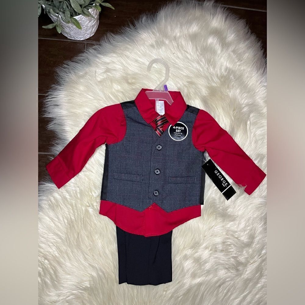 George 4pc red/black vest suit sz 12M